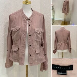 Sanctuary Blush Pink Blouse L Button Front Drawstring Waist